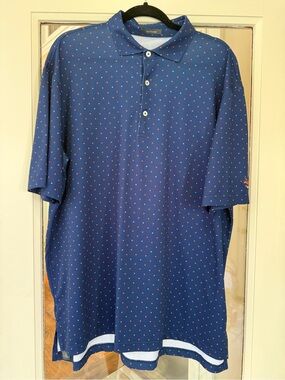 Turtleson Blue Polo with Small Orange Poka Dot Print XL. GREAT condition.